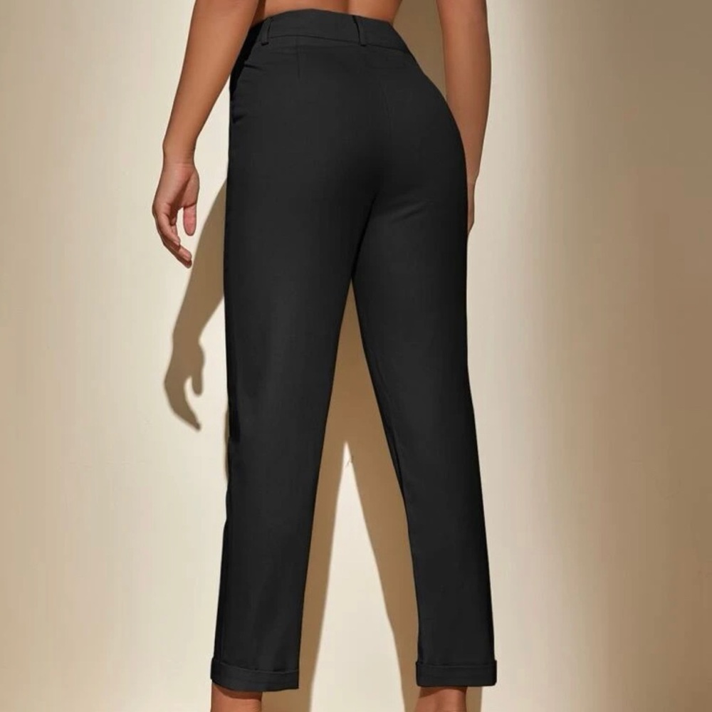 Black High-Waist Cropped Tapered Pants | Petite XS (2) | 100% Cotton | NIP - Picture 2 of 3